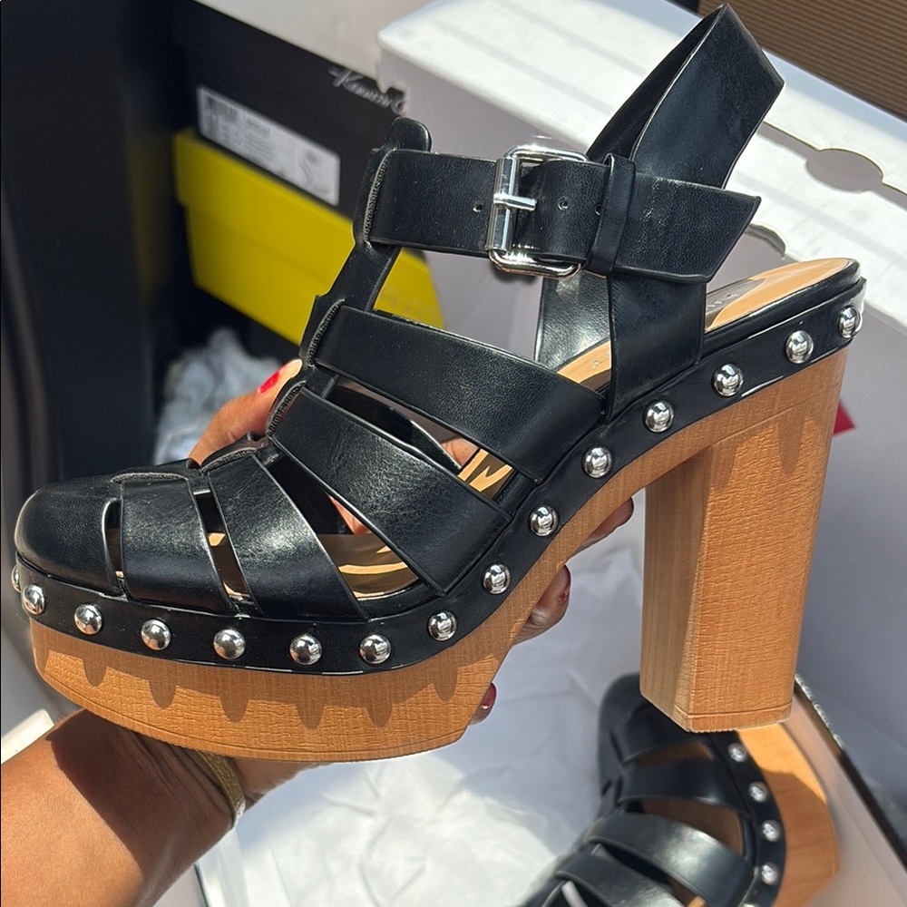 Nine West Black Platform Shoes with Studded Design